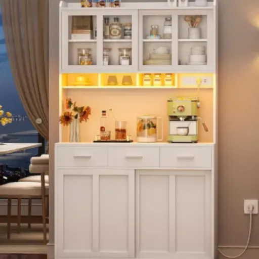 Test Hzuaneri Armoire de Cuisine 100x40x185 : le buffet pratique avec prises et LED pour coin café
