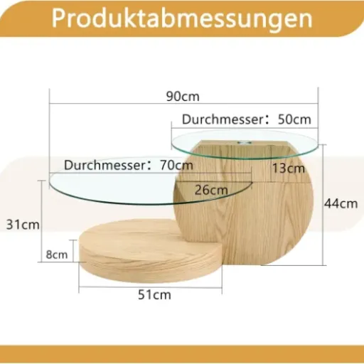 Test PUGSDRLY Table Basse Ronde Verre & MDF : la petite table bi-niveaux qui fait le job dans un salon classique