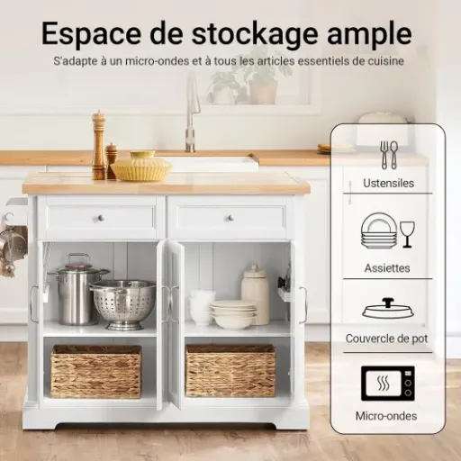 Test SoBuy Ilot Central Cuisine FKW71-III-WN : un gros bloc pratique quand on manque de plan de travail