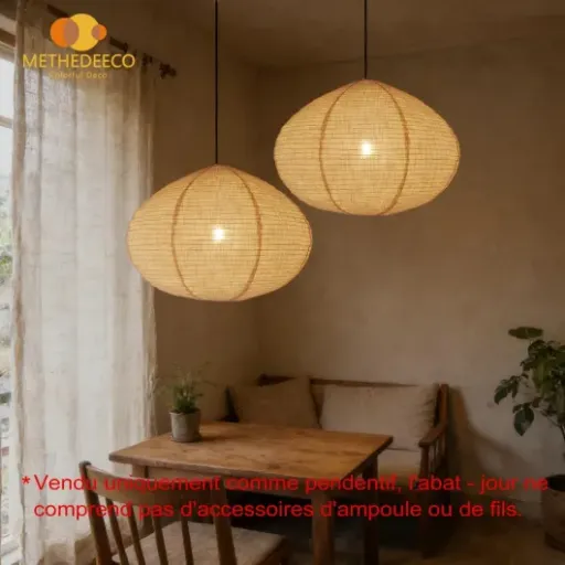 Test METHEDEECO Lot de 2 Abat-Jours Lin 50 cm : deux gros cônes boho qui font le job sans ruiner la déco