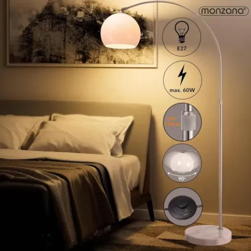 Test Monzana Lampe à arc Marbre : un grand lampadaire pas cher qui fait le job dans le salon