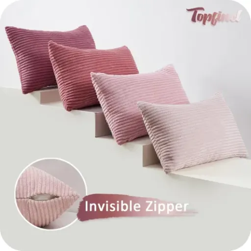Test Topfinel Housse Coussin Rose 30x50 : du velours côtelé pas cher qui fait le job sur le canapé