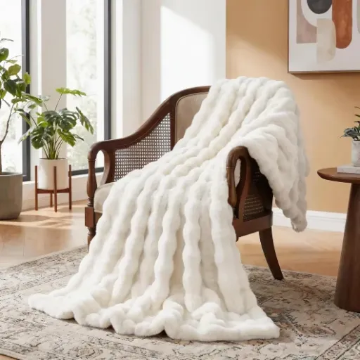 Test ORINOVA Couverture Cream Beige : un plaid fausse fourrure bien épais pour le canapé