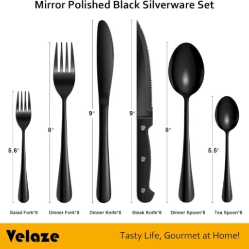 Test Velaze Couverts de Table 48 pièces : un service noir qui en jette, mais pas sans compromis