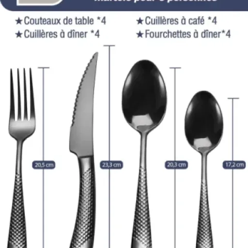 Test SHEUMNT 24 pièces noir martelé : des couverts qui en jettent mais pas sans défauts
