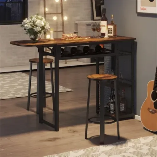 Test Bestier Ensemble Table de Bar Industriel : la table haute pratique pour petits espaces