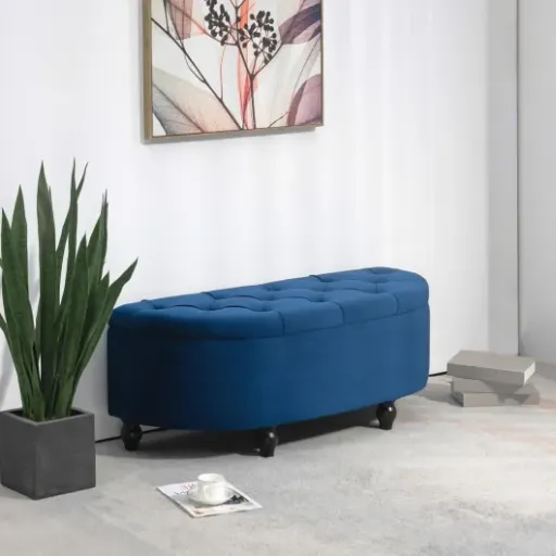 Test HOMCOM Banc de Rangement Velours Bleu : le bout de lit qui range vraiment quelque chose