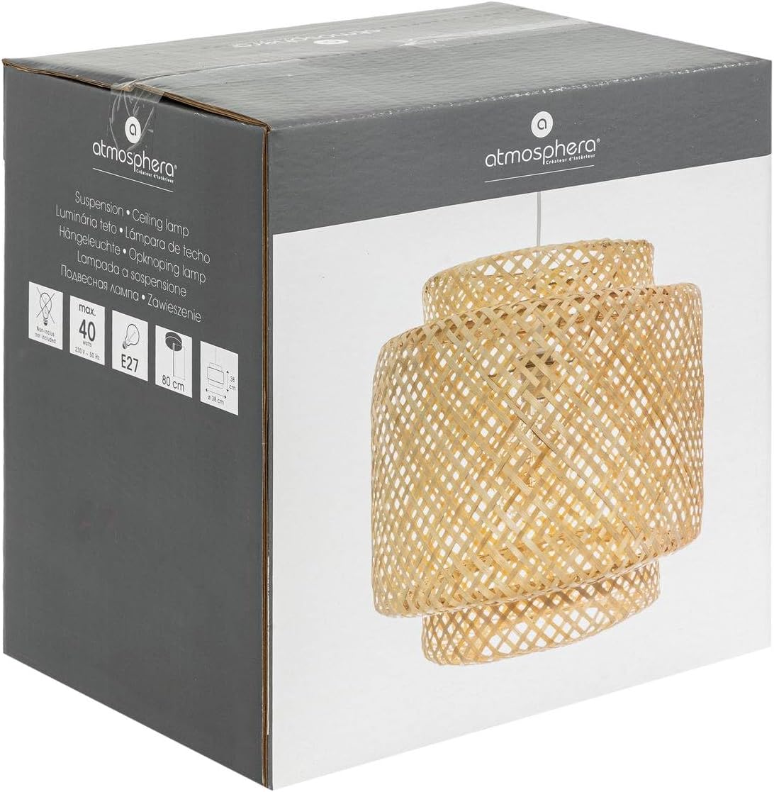 Atmosphera - Suspension Liby en Bambou Tressé - D 40 x H 38 cm - Style Bohème, Abat-Jour Ajouré - Pour Salon, Chambre, Luminaire d'Intérieur D.40 cm