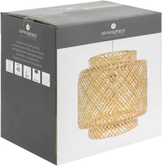 Atmosphera - Suspension Liby en Bambou Tressé - D 40 x H 38 cm - Style Bohème, Abat-Jour Ajouré - Pour Salon, Chambre, Luminaire d'Intérieur D.40 cm