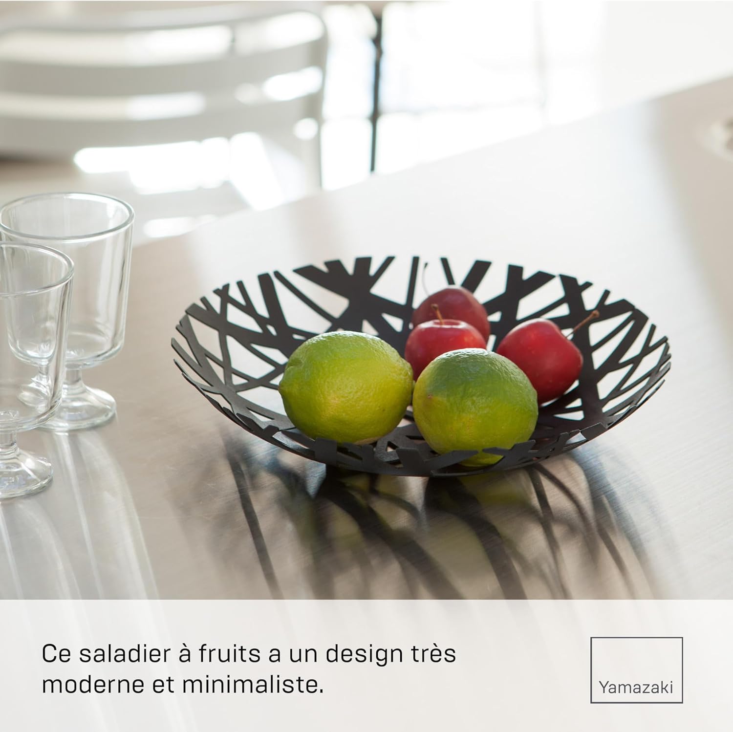 TOWER Corbeille à fruits en forme de nid, en acier - pour comptoir de cuisine, panier rond, bol décoratif - 26 x 26 x 4,5 cm, design japonais, noir