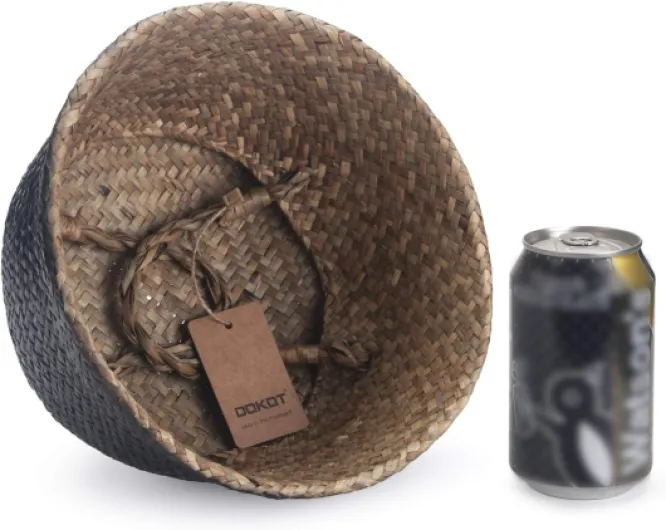 Panier Jonc De Mer Rangement Panier Plante Seagrass de Fleur Corbeille en Paille (Naturel + Noir) Diamètre le Plus Large 27 x 24cm Noir