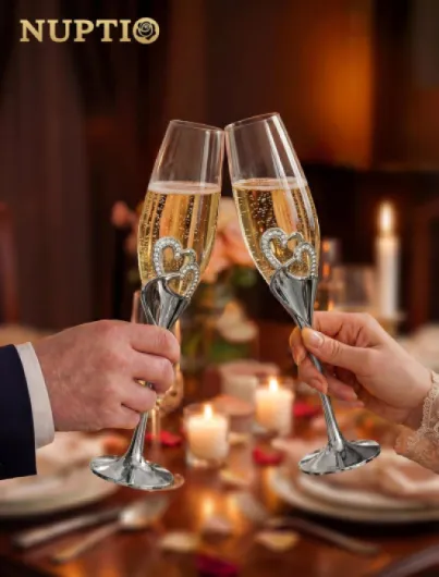 Flûtes à Champagne Mariage: Flûte à Champagne Personnalisée Coffret Cadeau en Bois Cristal Prosecco Verre Ensemble de 2, Ensemble Cadeau Argent Toast Anniversaire Fête Nuptiale Douches Argent 2