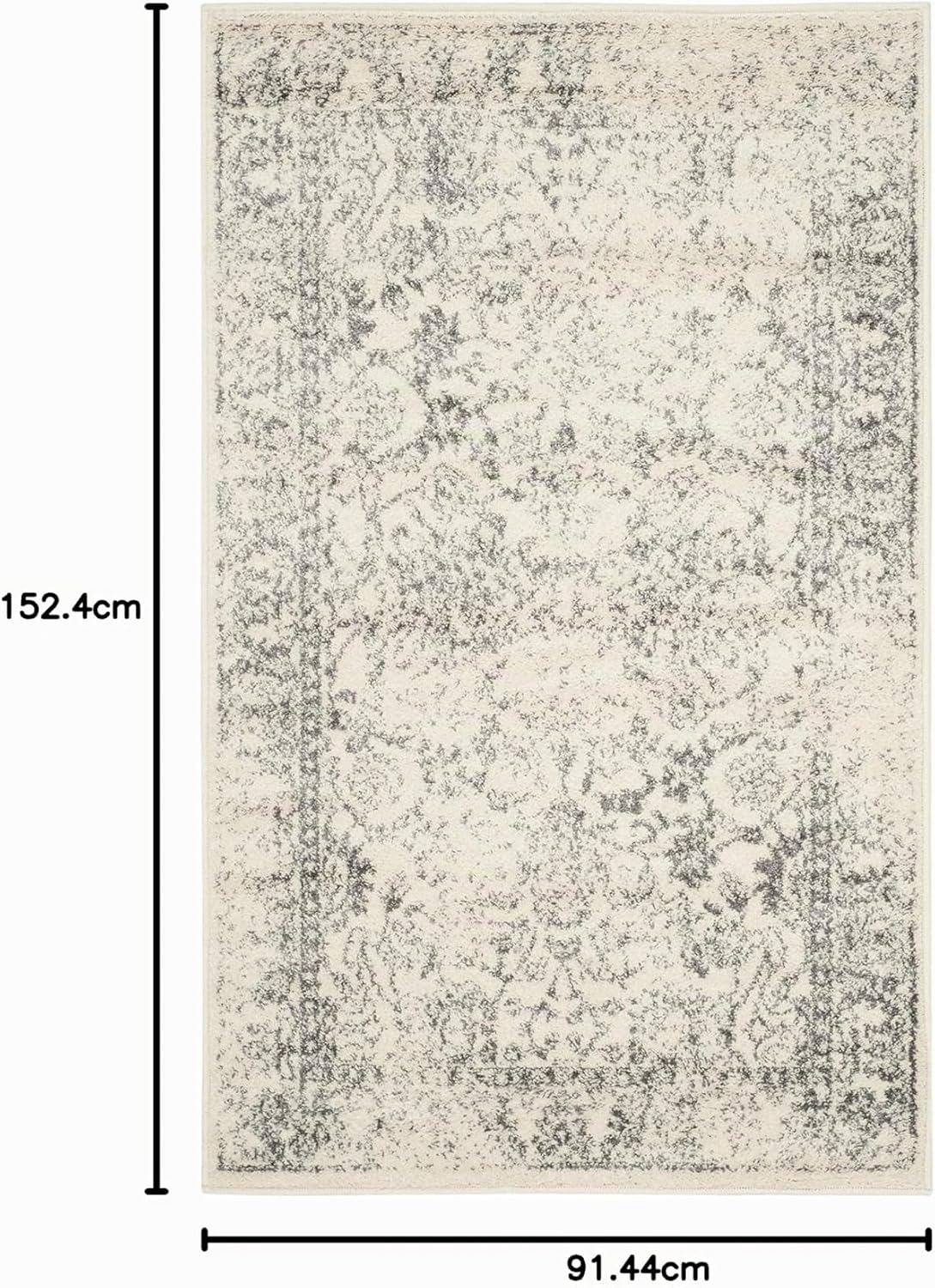 Tapis d'Appoint 91 x 152 cm - Adirondack Collection - Transitionnel Design, Ivoire & Argent, Mélange Synthétique Entretien Facile, Idéal pour Salon, Chambre, Bureau (ADR109C) 91 x 152 cm (Rectangulaire) Ivoire et Argent