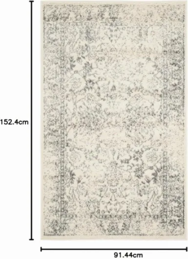 Tapis d'Appoint 91 x 152 cm - Adirondack Collection - Transitionnel Design, Ivoire & Argent, Mélange Synthétique Entretien Facile, Idéal pour Salon, Chambre, Bureau (ADR109C) 91 x 152 cm (Rectangulaire) Ivoire et Argent