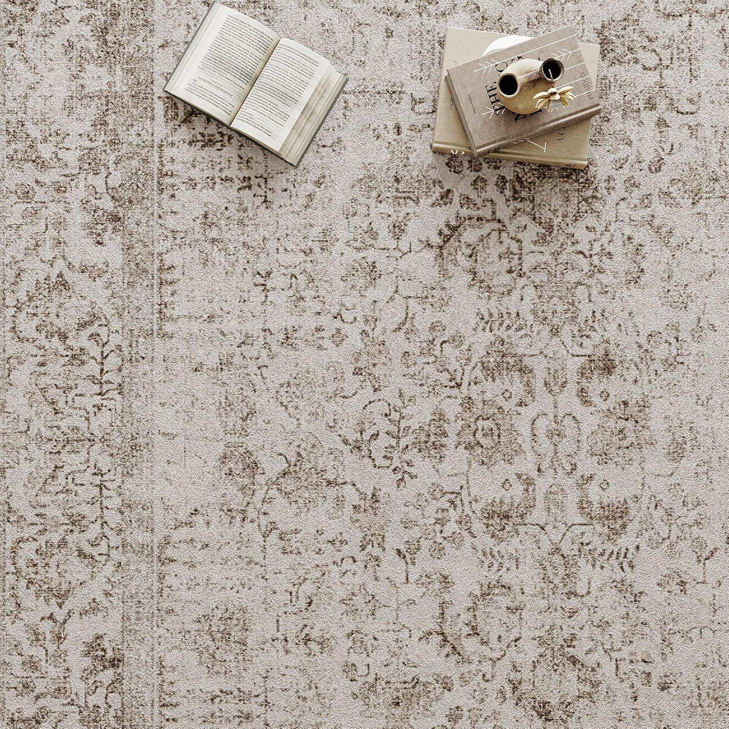 Marron Tapis De Salon Lavable en Machine Tapis Chambre Adulte Grand Tapis Salon 240x300cm Doux Vintage Descente de Lit AntidéRapant Decoration Chambrel Manger Accent Marron Clair 240 x 300 cm (Rectangulaire)