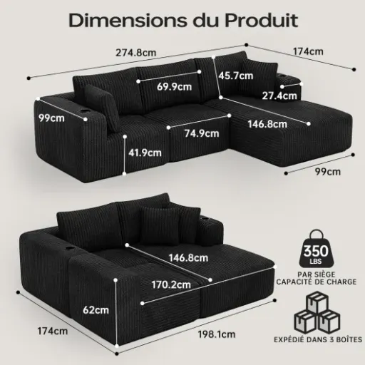 Test DURASPACE Canapé Sectionnel Modulaire : le gros canapé en velours côtelé qui mise tout sur le confort et la modularité