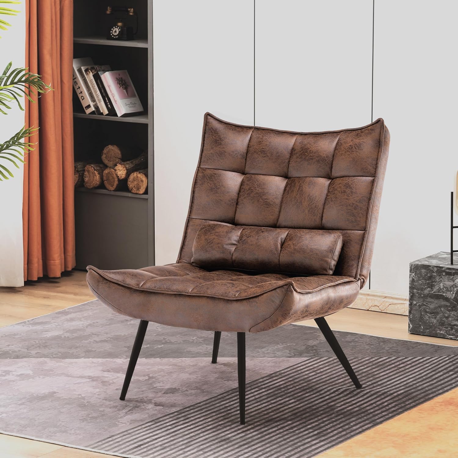 MCombo 4779-1 Fauteuil de Relaxation Moderne pour Salon avec Coussin de Taille rétro Vintage Chaise de Lecture Siège de Salon Fauteuil rembourré sans Tabouret en Microfibre Marron ohne Hocker Marron