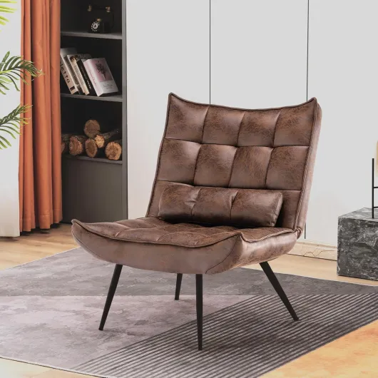 MCombo 4779-1 Fauteuil de Relaxation Moderne pour Salon avec Coussin de Taille rétro Vintage Chaise de Lecture Siège de Salon Fauteuil rembourré sans Tabouret en Microfibre Marron ohne Hocker Marron