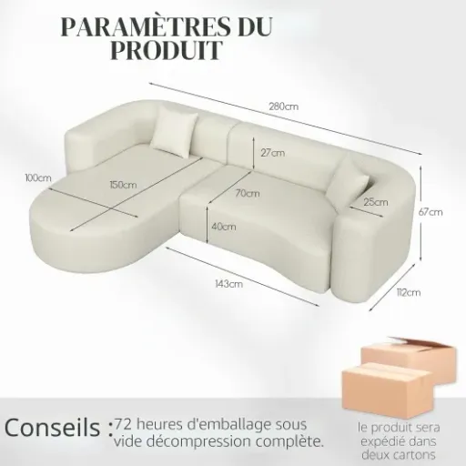 Test AVAWING Canapé d’angle 280 cm : le gros bloc de mousse qui simplifie la vie