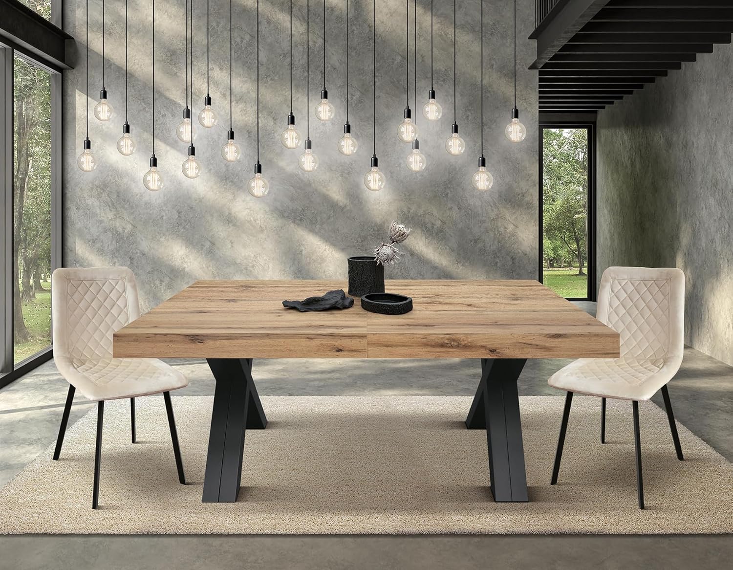 Pazzo Design Table Extensible Roberta, chêne Rustique, mélaminé, Pieds en MDF Noirs en X, de 180 à 480 cm, fabriqué en Italie - id 2005 Chêne Rustique avec Pieds Noirs