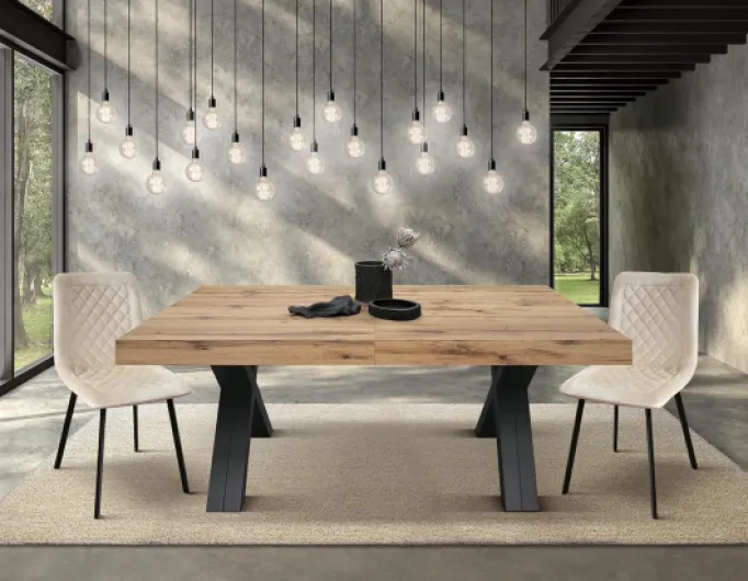 Pazzo Design Table Extensible Roberta, chêne Rustique, mélaminé, Pieds en MDF Noirs en X, de 180 à 480 cm, fabriqué en Italie - id 2005 Chêne Rustique avec Pieds Noirs